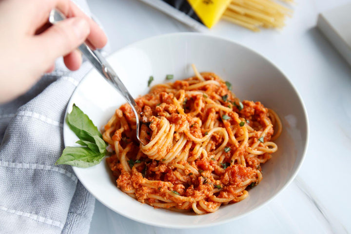 Vegan Tempeh Marinara Spaghetti